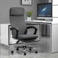 HOMCOM Fauteuil de bureau manager chaise de bureau dossier inclinable hauteur réglable roulettes pivotantes repose-pied appui-tête polyester gris(m-2)