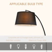 HOMCOM Lampa de Podea tip Arc cu Abajur din Tesatura Comutator cu Pedala Negru(m-6)