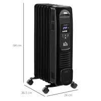 HOMCOM 1500W Digital Oil Filled Radiator, 7 Fin, Portable Electric Heater with LED Display, Built-in Timer, 3 Heat Settings, Safety Cut-Off and Remote Control, Black(m-3)