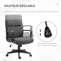 Vinsetto Chaise de bureau ergonomique fauteuil de bureau siège de bureau en toile avec accoudoir hauteur réglable pivotant à 360°  lin gris et piètement noir(m-4)