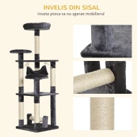 PawHut Ansamblu pentru Pisici cu 4 Niveluri din Plus Sisal Natural Gri 40x40x132cm(m-5)