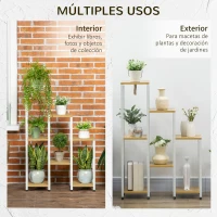 Outsunny Soporte para Plantas con 7 Estantes Escalonados para Interior y Exterior65x23x94,5 cm Natural y Blanco(m-6)