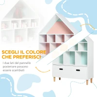 HOMCOM Libreria Scaffale Portagiochi per Cameretta Bimbi e Ragazzi con Mensole a Cubi Bianca, Due Colori Cambiati, Azzurra e Rosa 82x30x126cm(m-5)