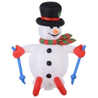 HOMCOM Aufblasbarer Skischneemann mit LED-Lichtern, Rasendekoration, Weihnachten, IP44, Weiß, 90 x 60 x 180(m-4)