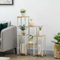 Outsunny Soporte para Plantas con 7 Estantes Escalonados para Interior y Exterior65x23x94,5 cm Natural y Blanco(m-2)