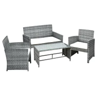 Outsunny Set Mobilier de Extern in PE Rattan Canapea si 2 Fotolii si Perna Gri(m-1)