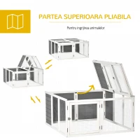 PawHut Adăpost pentru Iepuri pentru Exterior și Interior, Cușcă pentru 2-4 Iepuri din Lemn și Metal, 120x120x60 cm, Gri(m-6)