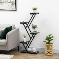 Outsunny Soporte para Plantas de 4 Niveles Estantería de Madera y Acero para Interior y Exterior 53x24x119,5 cm Negro(m-2)