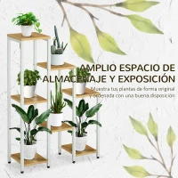 Outsunny Soporte para Plantas con 7 Estantes Escalonados para Interior y Exterior65x23x94,5 cm Natural y Blanco(m-4)