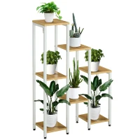 Outsunny Soporte para Plantas con 7 Estantes Escalonados para Interior y Exterior65x23x94,5 cm Natural y Blanco(m-1)