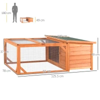 PawHut Cusca pentru iepuri cu casuta si zona ingradita, 125.5 x 100 x 49 cm, Lemn, Maro / Verde(m-3)