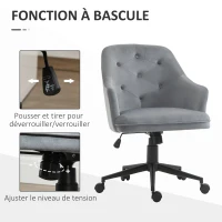 Vinsetto Chaise de bureau fauteuil de bureau ergonomique hauteur réglable pivotante à 360° revêtement velours grand confort 63 x 64 x 96 cm gris(m-5)