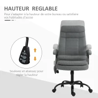 Vinsetto Fauteuil de bureau massant fauteuil bureau ergonomique confortable siège hauteur réglable tissu lin gris(m-5)