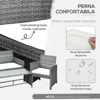 Outsunny Set Mobilier de Extern in PE Rattan Canapea si 2 Fotolii si Perna Gri(m-5)