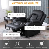 HOMCOM Fauteuil de Massage et Relaxation électrique Chauffant 360° pivotant inclinable manuellement Repose-Pied télécommande ‎Noir(m-5)