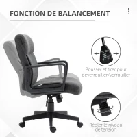 Vinsetto Chaise de bureau ergonomique fauteuil de bureau siège de bureau en toile avec accoudoir hauteur réglable pivotant à 360°  lin gris et piètement noir(m-5)