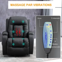 HOMCOM Fauteuil de Massage et Relaxation électrique Chauffant 360° pivotant inclinable manuellement Repose-Pied télécommande ‎Noir(m-7)