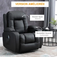 HOMCOM Fauteuil de Massage et Relaxation électrique Chauffant 360° pivotant inclinable manuellement Repose-Pied télécommande ‎Noir(m-4)