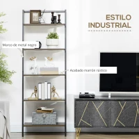 HOMCOM Estantería de Escalera con 5 Estantes de Estilo Industrial para Salón Dormitorio Oficina 60,5x35x171 cm Nogal(m-4)
