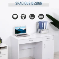 HOMCOM Birou PC Modern pentru Birou sau Camera cu 2 Sertare si Dulap din Lemn Alb(m-5)