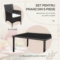 Outsunny Set masa si scaune 5 piese din rattan PE pentru exterior, cotiere din rachita, pentru terasa(m-5)