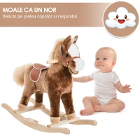 HOMCOM Cal Balansoar pentru Copii din Lemn, 74×33×62 cm, Maro(m-5)