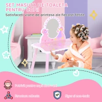 HOMCOM Set Masa de Machiaj cu Oglida si Scaun din lemn jucarie pentru fetite din lemn(m-4)