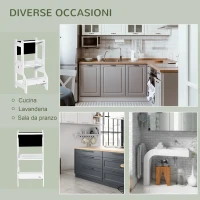 HOMCOM Scala Montessori 2 in 1 in MDF Staccabile, con Sgabello, Lavagna Inclusi, per Bambini 3-6 Anni, Bianco(m-7)