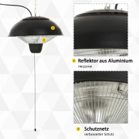 Outsunny Elektrische tuinverwarmer terrasverwarmer plafondverwarming 1500 W trekkoord(m-4)