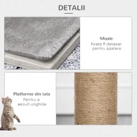 PawHut Copac de zgariat pentru Pisici pe mai multe nivele, Casuta si Franghii din Iuta, Gri(m-7)