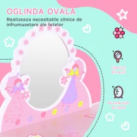 HOMCOM Set Masa de Machiaj cu Oglida si Scaun din lemn jucarie pentru fetite din lemn(m-6)