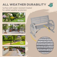 Outsunny Wooden Cart Wagon Wheel 2 Seater Garden Bench Outdoor Garden Armrest Chair Rustic High Back Loveseat Grey(m-6)