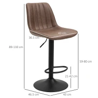HOMCOM Barstools 2 Piece Adjustable Height Dining Counter Chair 360° Swivel with Footrest for Home Pub, Brown(m-3)