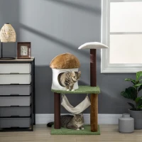 PawHut Cat Tree, with Scratching Post, Hammock, Cat House - Green, Brown & Cream(m-2)