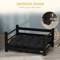 PawHut Erhöhtes Hundebett mit Kissen Hundesofa Holzrahmen Haustierbett Katzensofa Katzenbett Hundeschlafplatz für kleine Hunde Schwarz 65 x 51 x 32 cm(m-5)