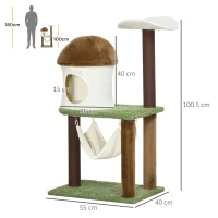 PawHut Cat Tree, with Scratching Post, Hammock, Cat House - Green, Brown & Cream(m-3)
