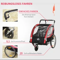 HOMCOM 2 in 1 kinderfietskar, kinderkar met vering, rood + zwart(m-4)