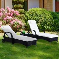 Outsunny® ligstoel tafel set van 3 tuinmeubelen ligbank voor buiten poly-rotan + metaal zwart(m-9)