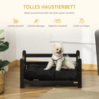 PawHut Erhöhtes Hundebett mit Kissen Hundesofa Holzrahmen Haustierbett Katzensofa Katzenbett Hundeschlafplatz für kleine Hunde Schwarz 65 x 51 x 32 cm(m-4)