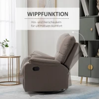 HOMCOM Relaxsessel Liegefunktion 135° neigbar, Wippfunktion, Fußstütze 82 cm x 95 cm x 98 cm Mikrofaserstoff Braun(m-7)