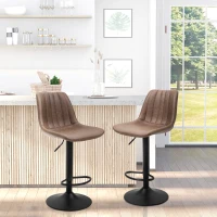 HOMCOM Barstools 2 Piece Adjustable Height Dining Counter Chair 360° Swivel with Footrest for Home Pub, Brown(m-9)