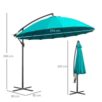Outsunny 3(m) Cantilever Umbrella 18 Ribs & Vents Adjustable Angle for Patio Green(m-3)