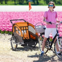 HOMCOM Kinderanhänger Fahrradanhänger einklappbar mit Universalkupplung 155 x 88 x 108cm Stahl Orange(m-2)