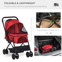 PawHut Pet Stroller Pushchair Foldable Travel Dog Cat Carriage w/ Reversible Handle Brake Basket(m-5)