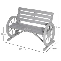 Outsunny Wooden Cart Wagon Wheel 2 Seater Garden Bench Outdoor Garden Armrest Chair Rustic High Back Loveseat Grey(m-3)