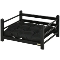 PawHut Erhöhtes Hundebett mit Kissen Hundesofa Holzrahmen Haustierbett Katzensofa Katzenbett Hundeschlafplatz für kleine Hunde Schwarz 65 x 51 x 32 cm(m-11)