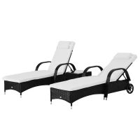 Outsunny® ligstoel tafel set van 3 tuinmeubelen ligbank voor buiten poly-rotan + metaal zwart(m-8)