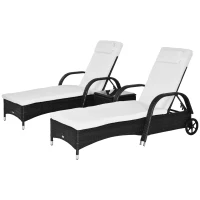 Outsunny® ligstoel tafel set van 3 tuinmeubelen ligbank voor buiten poly-rotan + metaal zwart(m-10)