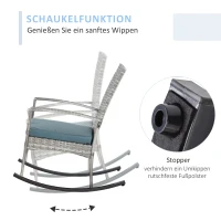 Outsunny schommelstoel, tuinstoel, poly rotan met grijze kussens(m-4)