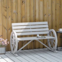 Outsunny Wooden Cart Wagon Wheel 2 Seater Garden Bench Outdoor Garden Armrest Chair Rustic High Back Loveseat Grey(m-11)